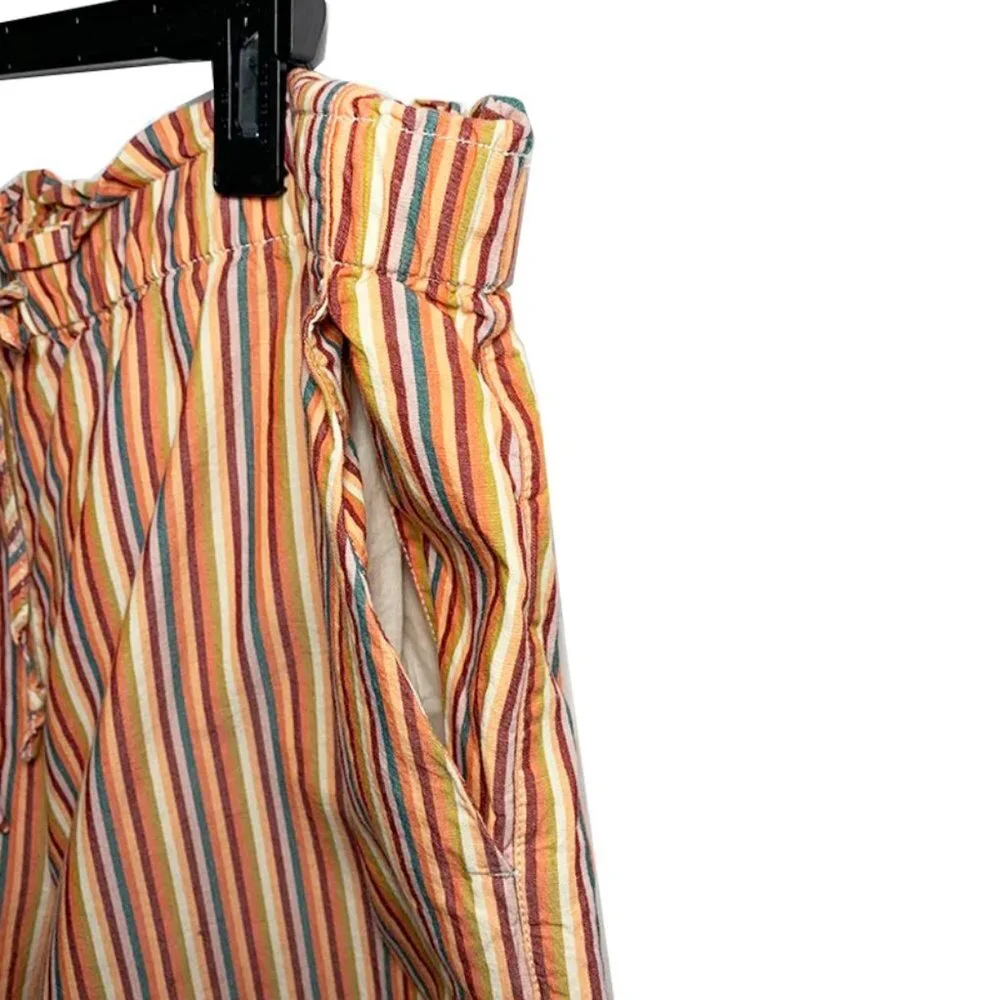 MADEWELL High Waisted Paperbag Shorts in May Rain Stripe Classic Coral